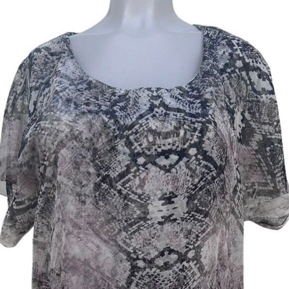Style & Co. Blouse Women's Medium Black Tan Snakeskin Print Sheer Sleeves - Picture 2 of 12